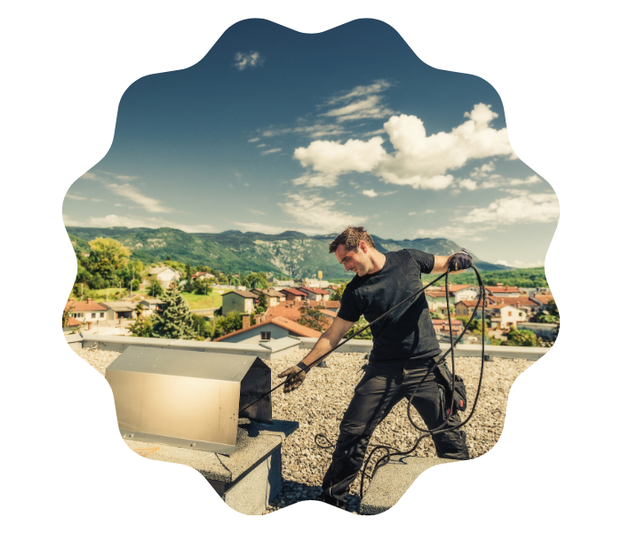 picture of chimney technicians, cleaning chimney flue, Creosote, chimney cleaning in omaha